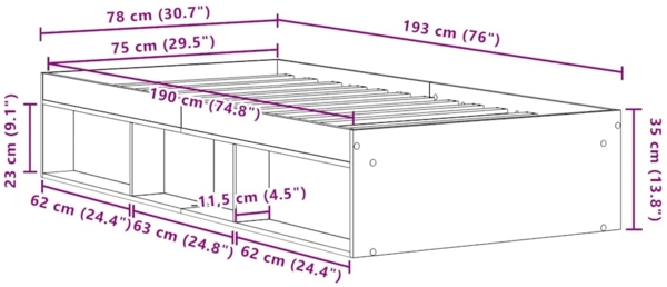 vidaXL Bettgestell ohne Matratze Schwarz Eichen-Optik 75x190 cm 3329311 Bild 9