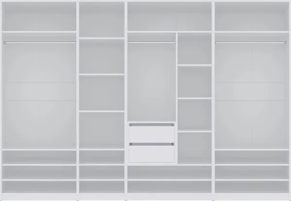 Marmex Möbel TRES SET Q(B) Großer offener Garderoben-Set für Kleidung, Schuhe, Kleiderschrank mit Einlegeböden, Kleiderstangen und Schubladen, laminierte Spanplatte, weiß, 300x206x51 cm