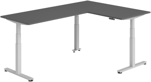 bümö Eckschreibtisch elektrisch höhenverstellbar L-Form: 160 x 240 cm in graphit, Gestell silber - Stehschreibtisch mit Memory-Steuerung, elektrischer XXL Schreibtisch für die Ecke, XDSMW-1616-G-S