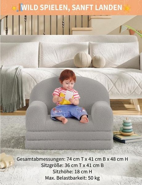 GarveeMore Kindersofa 2-in-1 Schlafsofa Sofabett Klappsofa für Kinder aus Teddystoff