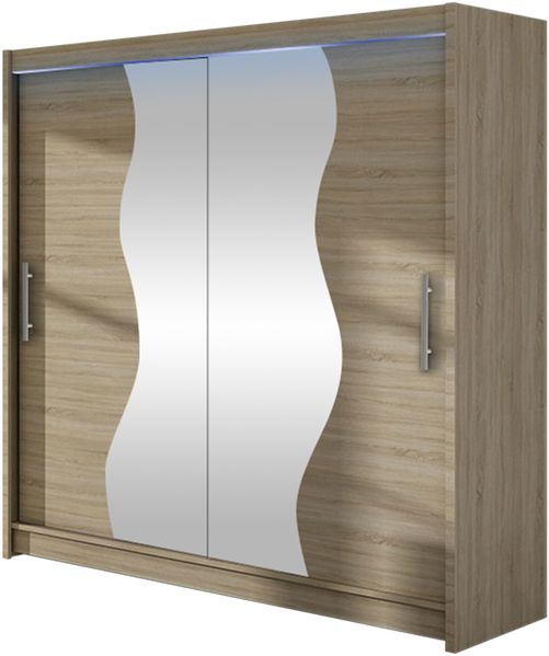 Kleiderschrank Begas, mit RGB LED Beleuchtung, Farbe: Sonoma Eiche / Spiegel