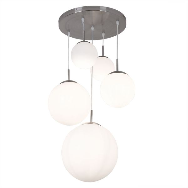 Elegante LED Hängeleuchte mit 5 Opal-Glaskugeln