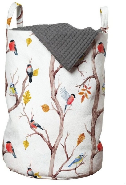 Abakuhaus Wäschesäckchen Wäschekorb mit Griffen Kordelzugverschluss für Waschsalons, Herbst Vögel auf einem Baum Art Design