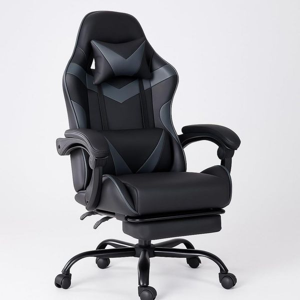 SURFOU Gaming-Stuhl Chefsessel Bürostuhl Ergonomisch Gamingstuhl PC Sessel Drehsessel, mit Fußstütze Kopfstütze Lordosenstütz Höhenverstellbar Drehsessel