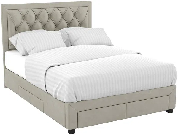 Vente-unique - LEOPOLD Bett SamtStoff Beige - B 185 cm x H 122,2 cm x L 216,5 cm Bild 4