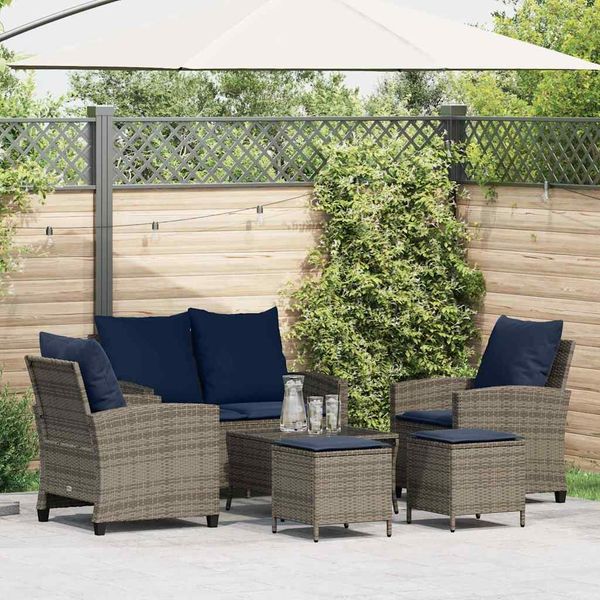 vidaXL 6-tlg. Garten-Sofagarnitur mit Kissen Grau Poly Rattan 3324584