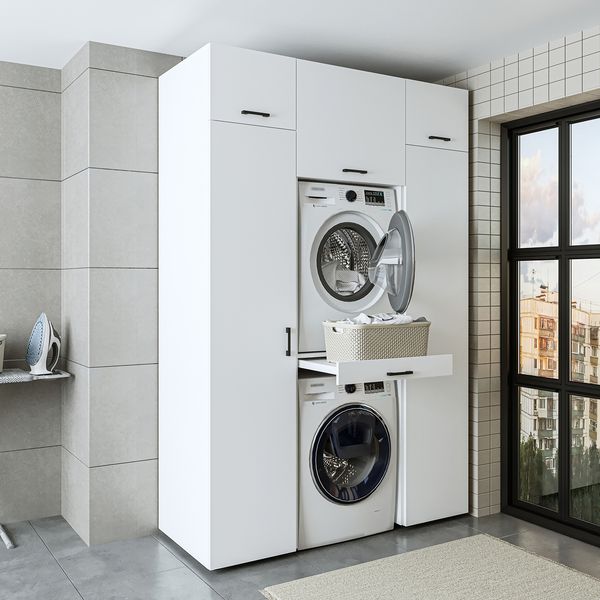 Roomart Waschmaschinenschrank DUO I – 2 Geräte übereinander & Hochschrank, 157 cm • Weiß