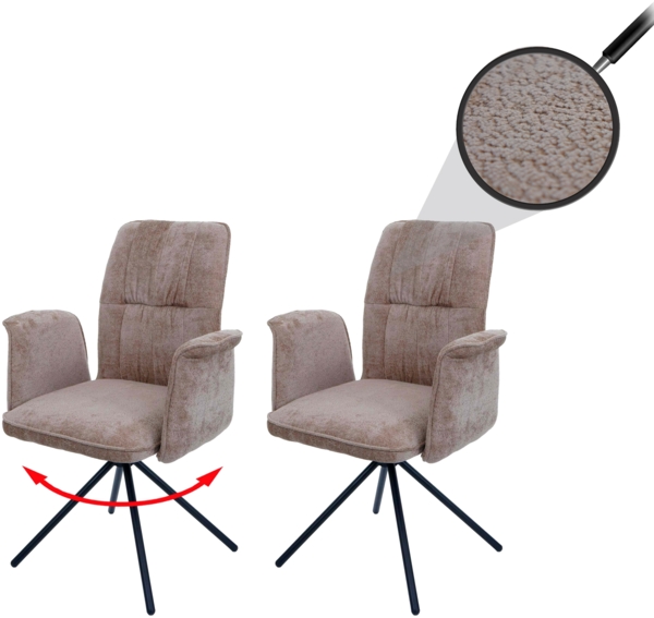 2er-Set Esszimmerstuhl HWC-N99, drehbar Armlehne Auto-Return, Stoff/Textil Chenille (340g/m²) Öko-Tex ~ hellbraun
