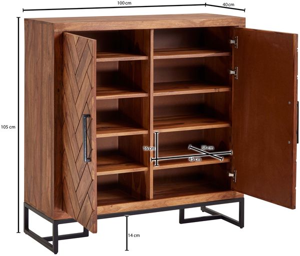 Schuhschrank Sheesham Massivholz 100 x 105 x 40 cm Schuhregal Geschlossen, Design Schuhkommode Flurschrank mit Ablage, Schuhaufbewahrung Flurkommode für Schuhe Hoch Bild 4