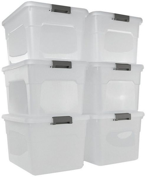 PROREGAL® Aufbewahrungsbox mit Deckel 30-60 Liter Kunststoff Transparent Stapelbar (6 St)