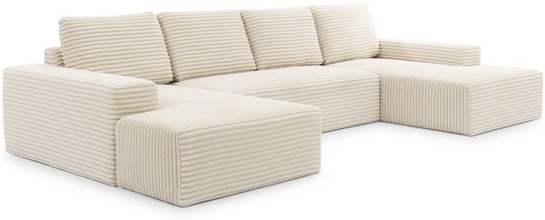 Ecksofa Azzano, Couch U-Form, Sofa U-Form, Sofa Breitcord Stoff, 360 x 85 x 188 cm, Beige