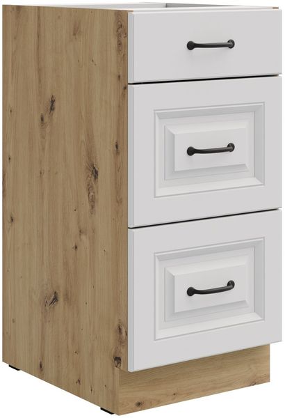 Küchen Unterschrank 40 cm Stilo Weiß + Eiche Artisan matt Vollauszug Soft-Close Küche Einbauküche