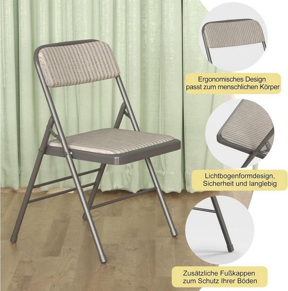 JEOBEST Klappstuhl Essstühle, Tragbare gepolsterte Küchenstühle für Aktivitäten im Freien, (Set, 2/4 St) Metall-Gestell 45 x 48 x 78cm