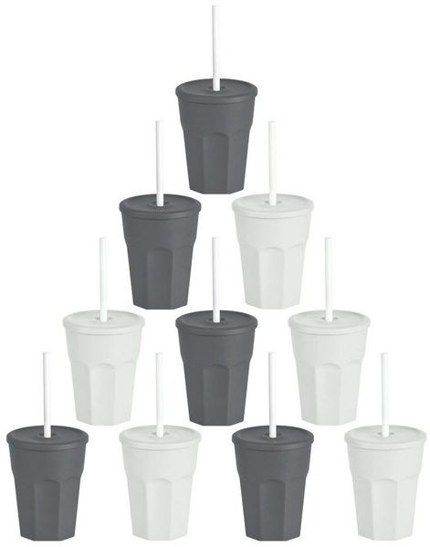 Engelland Becher Wiederverwendbare Plastikbecher mit Deckel und Strohhalm, 0,25 Liter, 10-tlg, Kunststoff, BPA-frei, spülmaschinengeeignet, lebensmittelecht, Temperaturbeständig