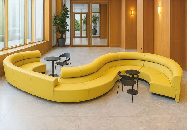 Casa Padrino Luxus Sofa Gelb 700 cm - Gebogenes Modulares Echtleder Sofa - Hotel Möbel