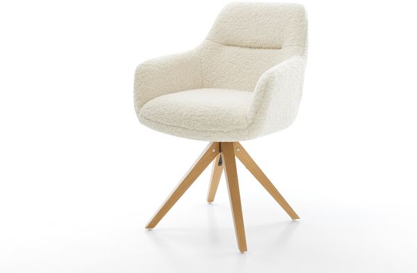 Drehstuhl Pejo-Flex Teddystoff Beige Holzgestell kantig Natur 180° drehbar Taschenfederkern