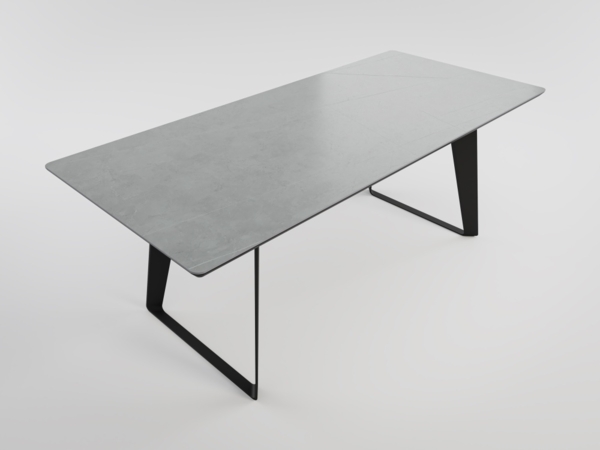 Esszimmertisch FLORINT 200x90cm graue Keramikplatte schwarze Design-Tischkufen : Grau