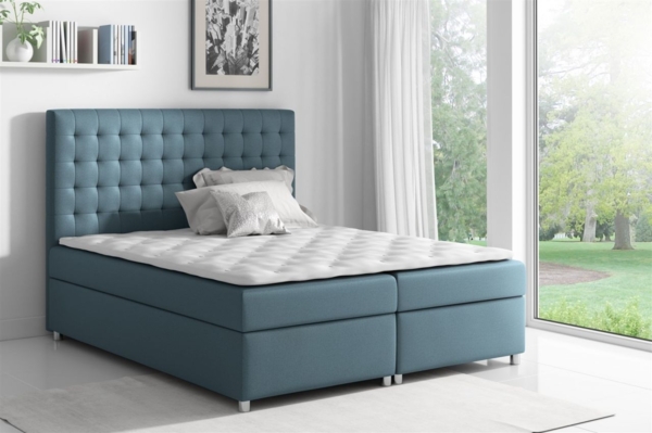 Boxspringbett CARIN Polyesterstoff Jeansblau 200x200 cm