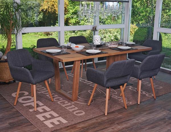 6er-Set Esszimmerstuhl HWC-A50 II, Stuhl Küchenstuhl, Retro 50er Jahre Design ~ Textil, grau, helle Beine