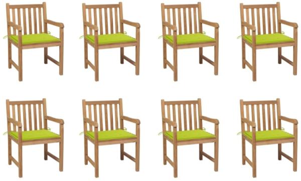 vidaXL Gartenstühle 8 Stk. mit Hellgrünen Kissen Massivholz Teak 3073069