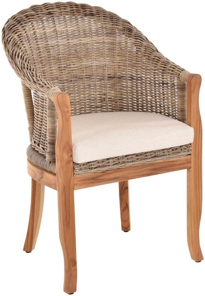 Krines Home Relaxsessel Rattan-Sessel mit Holzbeinen, Sessel aus echtem Rattan- mit Polster, Rattanstuhl