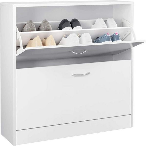 Homfa Schuhschrank (1-St) Schuhregal mit 3 Klappen,Schuhkipper weiß,2 Türen/3Türen