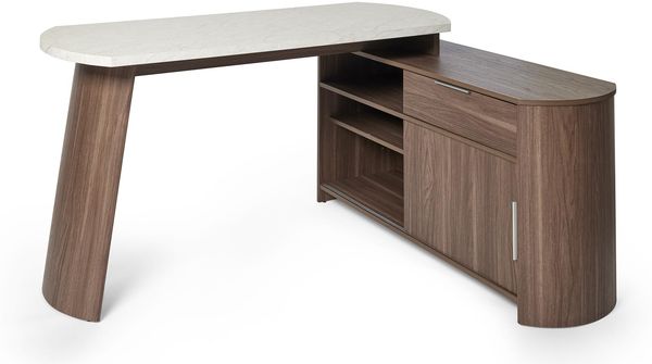 JAHNKE ECK-Schreibtisch Slash C 150 E Marmor Weiss Nb./Walnuss Nb.