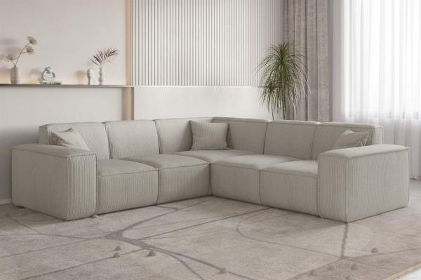 Ecksofa Designersofa CELES PREMIUM in Stoff Scala Sandgrau Seite Universal