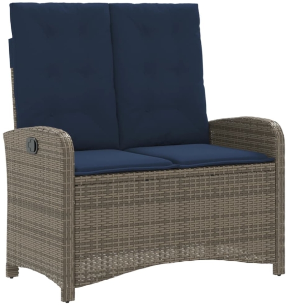 vidaXL Gartenbank Verstellbar mit Kissen Grau Poly Rattan 368223