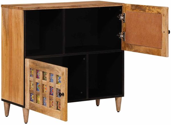 Sideboard, Kommode mit Speicher Natur 80 x 33,5 x 75 cm Massivholz Mango