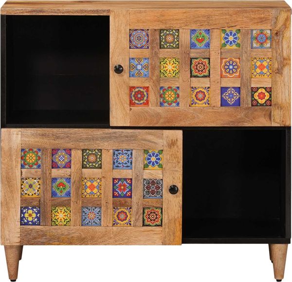 Sideboard, Kommode mit Speicher Natur 80 x 33,5 x 75 cm Massivholz Mango Bild 3