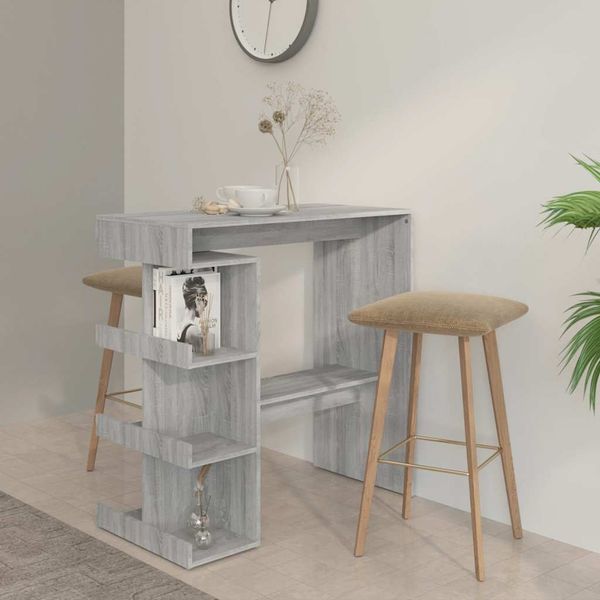 Bartisch, Küchentisch, Stehtisch mit Regal Grau Sonoma 100x50x101,5 cm
