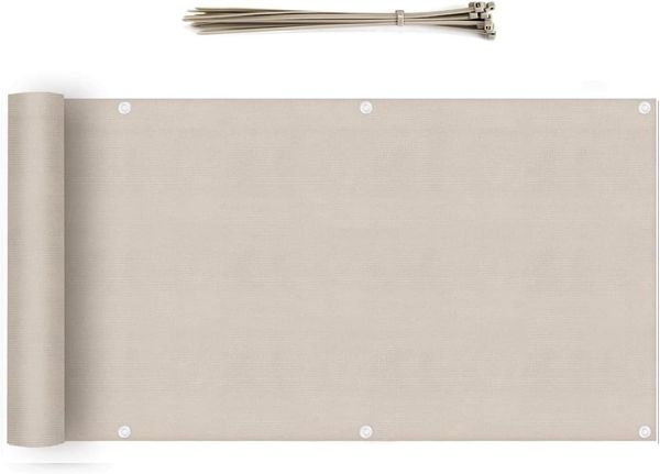 Sekey Balkon Sichtschutz Balkonabdeckung HDPE 220 g/m² Leicht Transparent Wind- und UV-Schutz Wetterfest, 90x600cm, Taupe