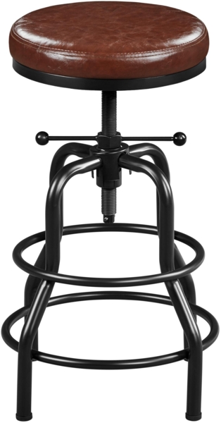 Yaheetech Vintage Barhocker Höhenverstellbarer Schraubhocker Barstuhl mit Dickem Kissen Montagefreie Hocker aus Kunstleder fürs Esszimmer/Küche/Bar/Salon/Café, braun