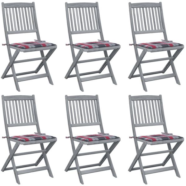 vidaXL Klappbare Gartenstühle 6 Stk. mit Kissen Massivholz Akazie 3065447