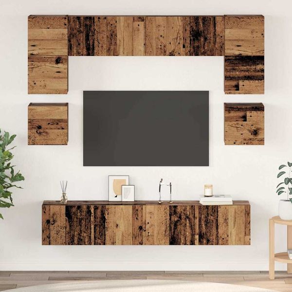 vidaXL TV-Schrankset Wandmontiert 8 pcs Altholz Holzwerkstoff 3393333