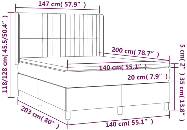 vidaXL Boxspringbett mit Matratze & LED Blau 140x200 cm Stoff, Härtegrad: H2 [3138483] Bild 8