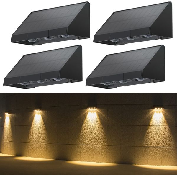 ZMH Solarlampen für Außen Garten - 4ER Solar Wandleuchte Aussen Wand LED 2 Modi Außenwandleuchten 3000K Warmweiß LED Solarwandleuchten Wasserdichte Solarleuchte Beleuchtung für Zaun Terrasse Balkon