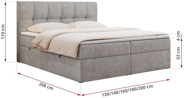 Boxspringbett mit Kopfteil und Topper, Doppelbett - RICO - 160x200cm - Hellgrau Stoff - H4 Bild 5