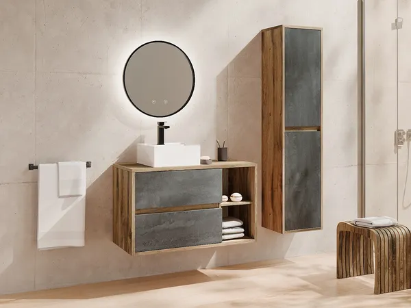 Vente-unique - TIKITIKI Bathroom furniture set Holz, Platte Beige - B 45,5 cm x H 60 cm x L 100 cm