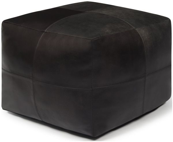 Pouf Anneta aus Leder 50x50 cm, Schwarz