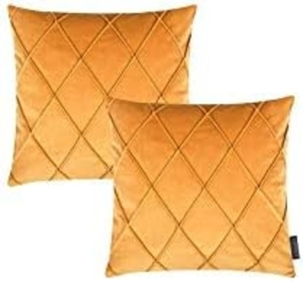 MAGMA Kissenhüllen NOBLESS samtig weich kuschelig einfarbig Rautenmuster - ca. 50 x 50 cm - 2er Set gold