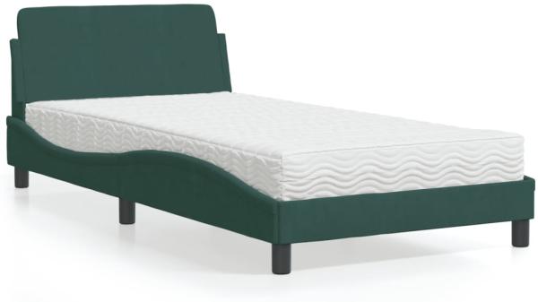 vidaXL Bett mit Matratze Dunkelgrün 100x200 cm Samt 3208354