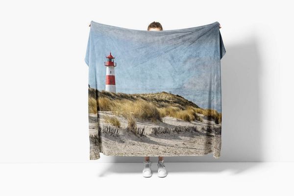 Sinus Art Handtücher Handtuch Strandhandtuch Saunatuch Kuscheldecke mit Fotomotiv Leuchtturm Nordsee, Baumwolle-Polyester-Mix (1-St), Handtuch