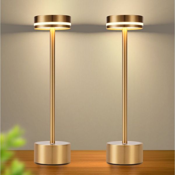 Nettlife LED Tischleuchte Gold Kabellos Nachttischlampe Modern Akku mit USB-C Aufladbar, Touch Dimmbar, LED fest integriert, Modern Tischlampe für Schlafzimmer Esszimmer Büro