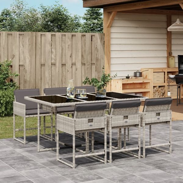 vidaXL 7-tlg. Garten-Essgruppe mit Kissen Hellgrau Poly Rattan 3278038