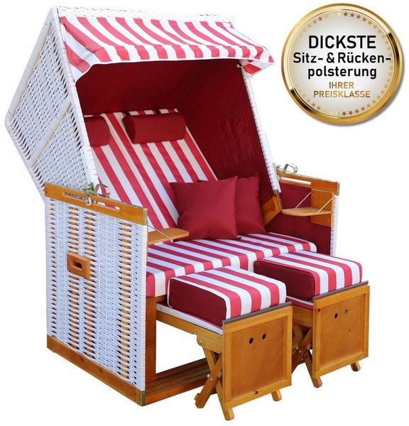 BRAST Strandkorb für 2 Personen, 120cm breit, 4 Designs, BxTxH: 120x79x150 cm, Volllieger, Norderney Deluxe, (verstellbare Rückenlehne weiches Fußkissen)