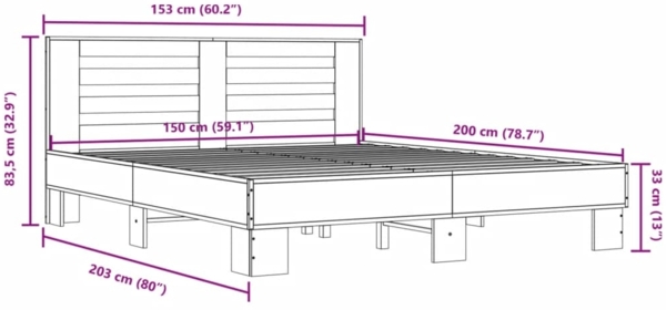 vidaXL Bettgestell Sonoma-Eiche 150x200 cm Holzwerkstoff und Metall 3280098 Bild 8