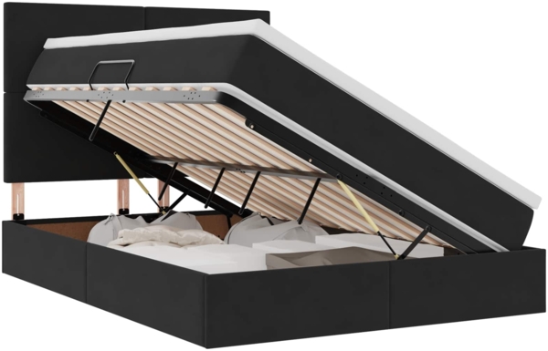 vidaXL Aufbewahrungsbett mit Matratze Schwarz 140 x 200 cm Samt 3371975