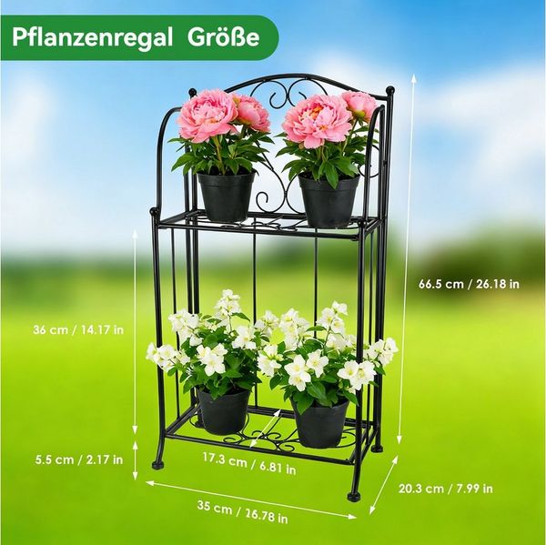 BlingBin Blumenständer Metall Pflanzenregal klappbar, Blumenregal mit 2 Ebenen für Balkon (1er Set, 1 St, 1tlg), Pflanzenständer für Balkon,Garten und Innenbereich,stabil & dekorativ